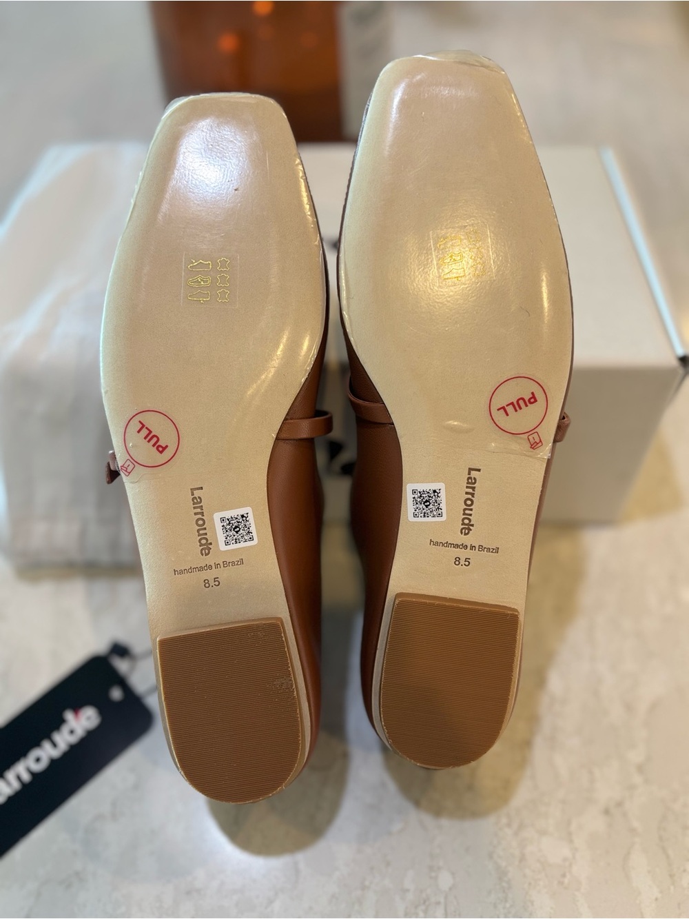 Larroude Misty Ballerina Flat Caramel Kidskin Leather Almond Toe Ballet Flats - Picture 12 of 12